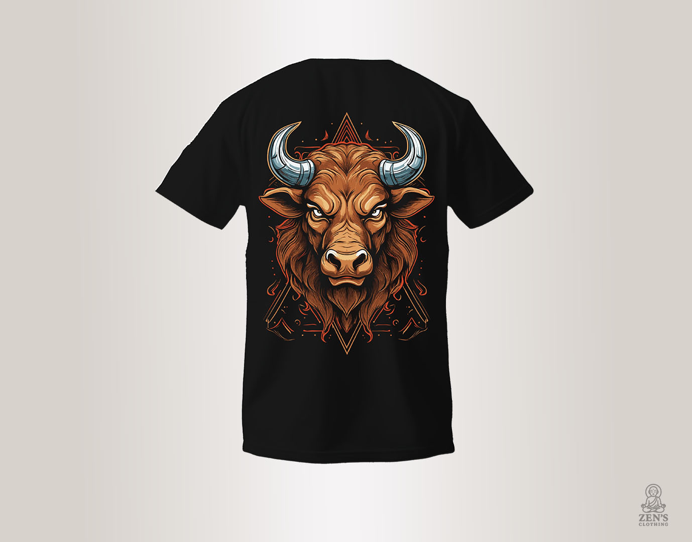 "Black Fierce Bull Power graphic T-shirt with tribal geometric triangle tribal print"