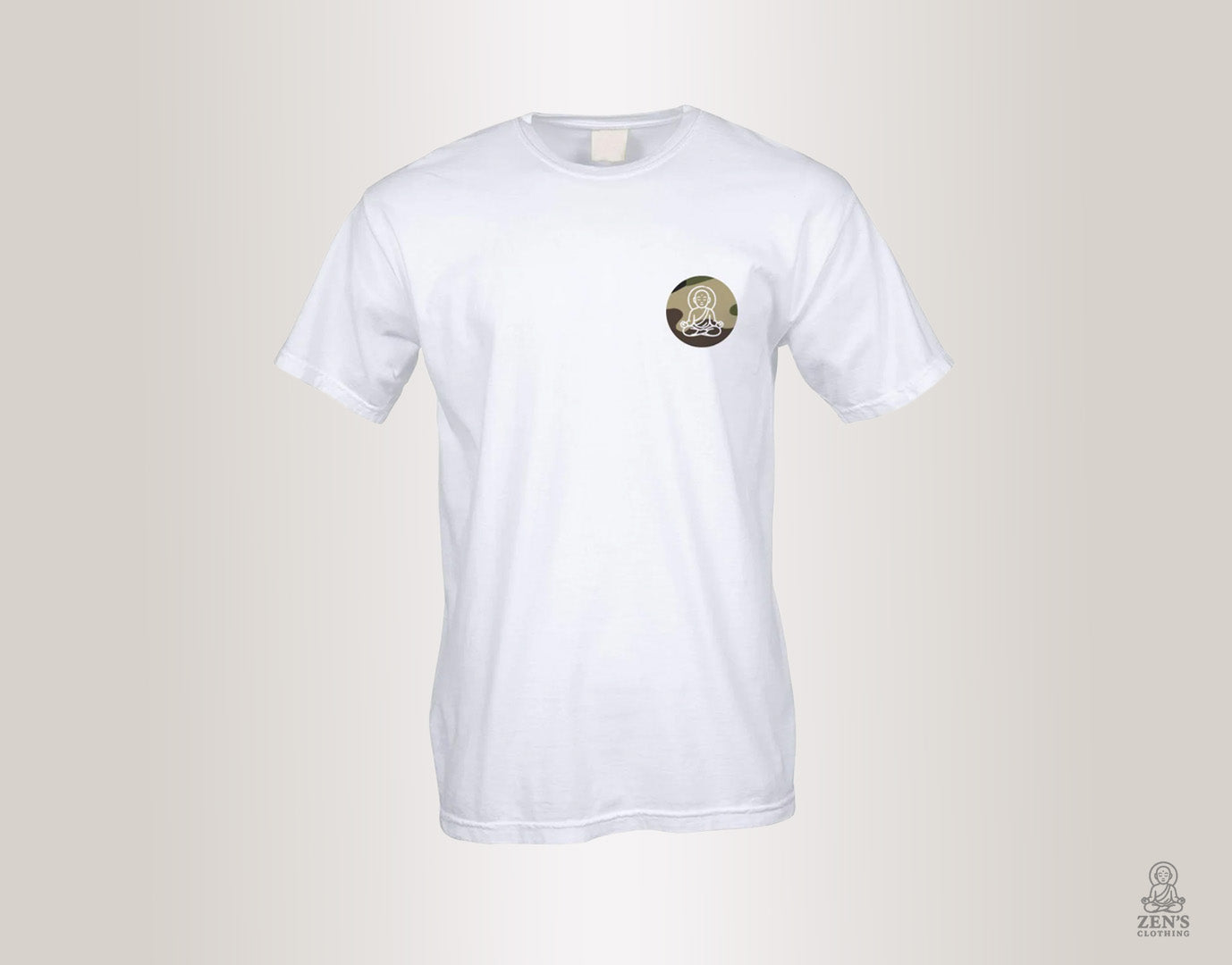 White Brain Damage Camo Skull graphic T-shirt with small Monk logo on front chest